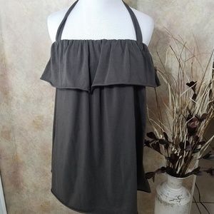 Cabi #546 Soleil Brown Ruffle Halter Tank